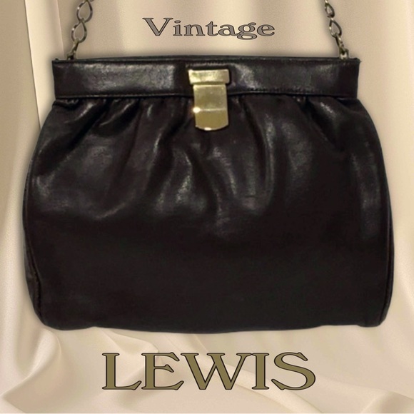 LEWIS Vintage Mid Twentieth Century Dark Brown Leather Chain Shoulder Bag - Picture 1 of 12